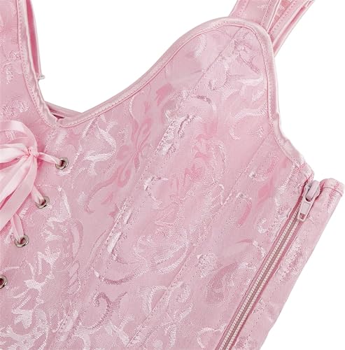 Image of Women's Lace up Gothic Jacquard Shoulder Straps Tank Overbust Shaper Corset Bustiers Top