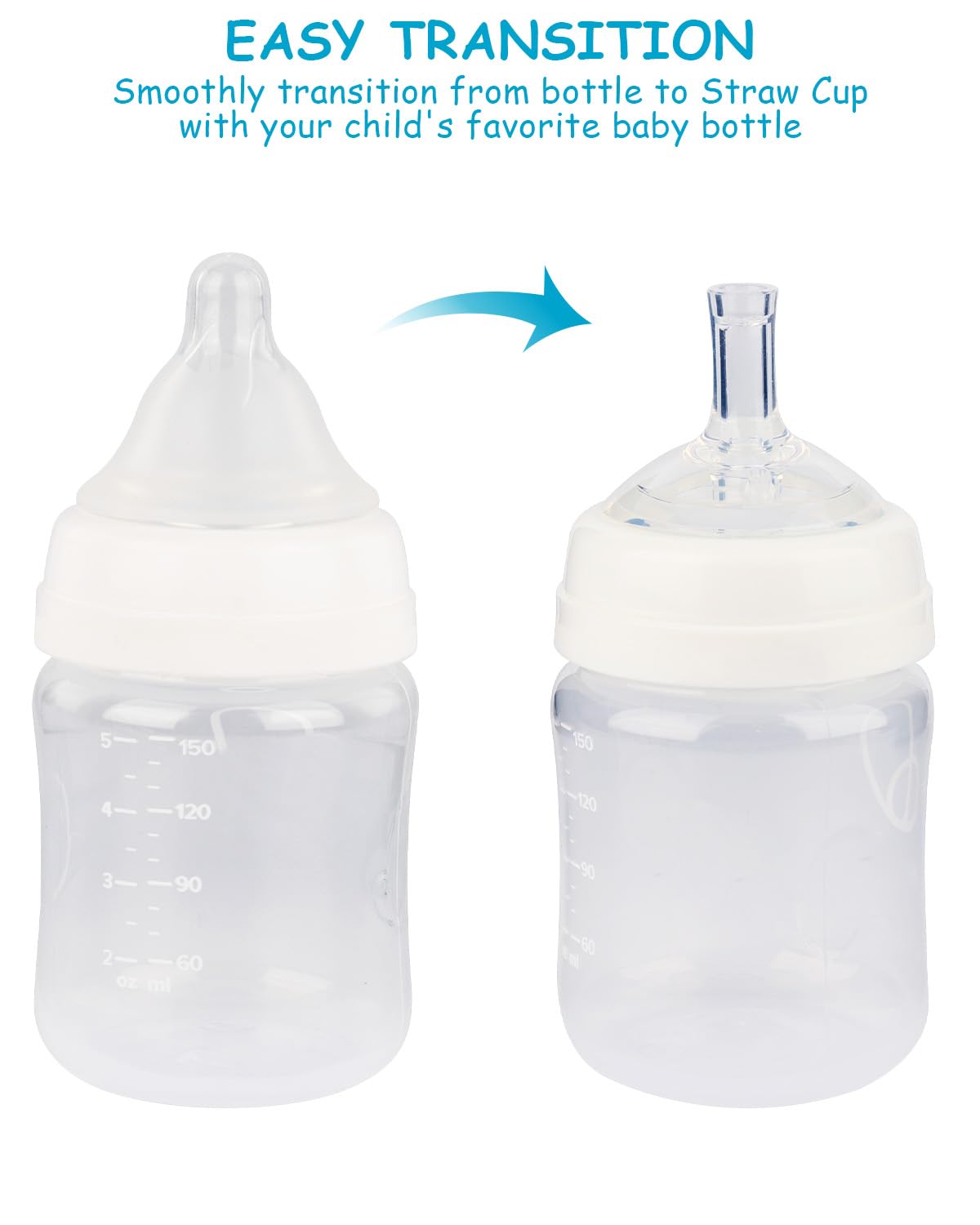 Straw Nipples for Evenflo Balance Wide Neck Bottles, Soft 100% Silicone Wide Neck Sippy Straw Nipples, 8m+, 4 Count