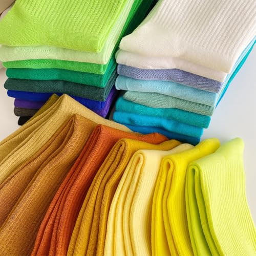 Image of Womens Colorful Basic Sock -Unique Knit Cotton Crew Socks 3 Pack