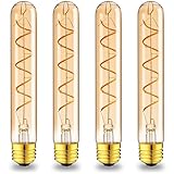 Grensk E26 40 Watt Long Light Bulb,7.3inch Tubular Light Bulbs Dimmable,4W T10 LED Edison Bulbs 400LM,2700K Warm White Antique Spiral Filament Type T Bulb,110V,Amber(4-Pack)