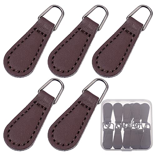 Image of GORGECRAFT 1 Box 20PCS Leather Zipper Pulls Dark Brown Zip Pull Strap Zipper Pullers Cord Mend Pull Tab Tags Repair with Gunmetal Alloy Linking Ring for Boot Jacket Bag Purse Replacement