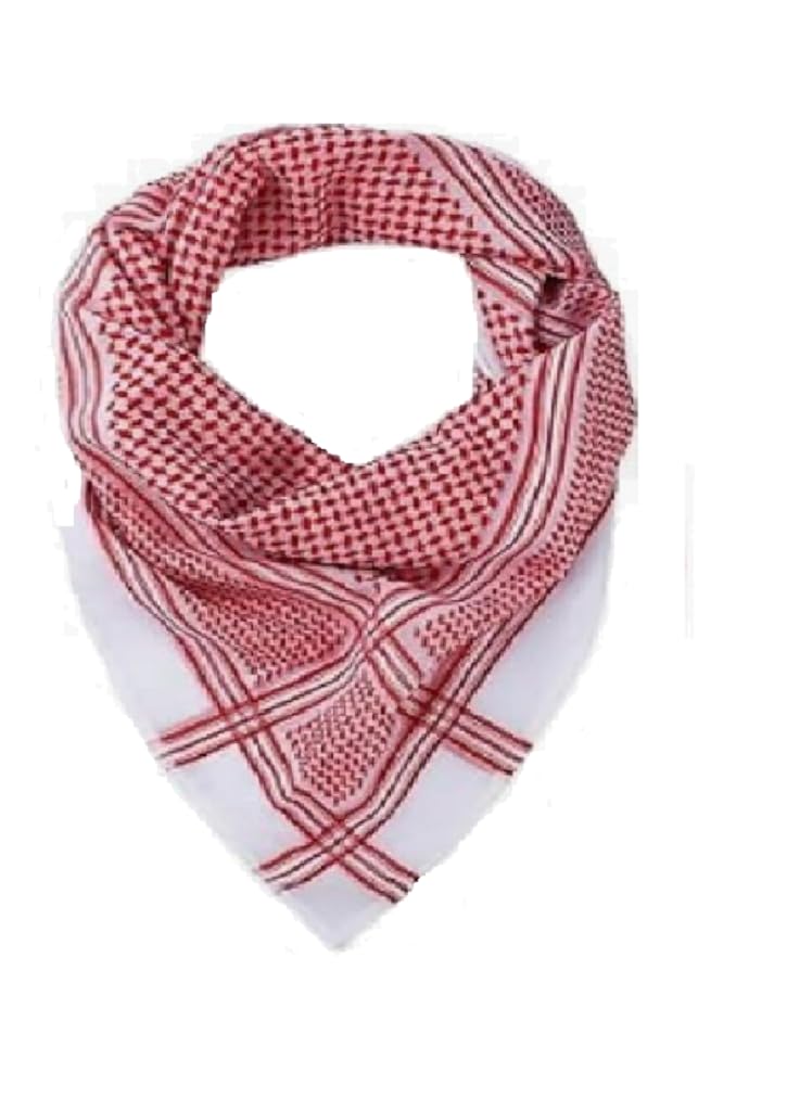 FAMOUS TEXTILE Arafat arabic Scarf, RED AND WHITE Checkered Pattern, Shemagh with Tassels-image-26