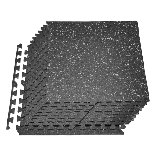 Image of VEVOR 0.4Inch 48sq.ft 12 Tiles Gym Flooring for Home Gym, Rubber Top with High Density EVA Foam, 24 x 24In Gym Floor Exercise Equipment Mats, Interlocking Gym Mats, Puzzle Workout Mats, Black & Gray | Rubber Top with High Density EVA Foam, Lightweight Gym Floor Exercise Mats, Interlocking Puzzle Workout Mats, Black & Gray