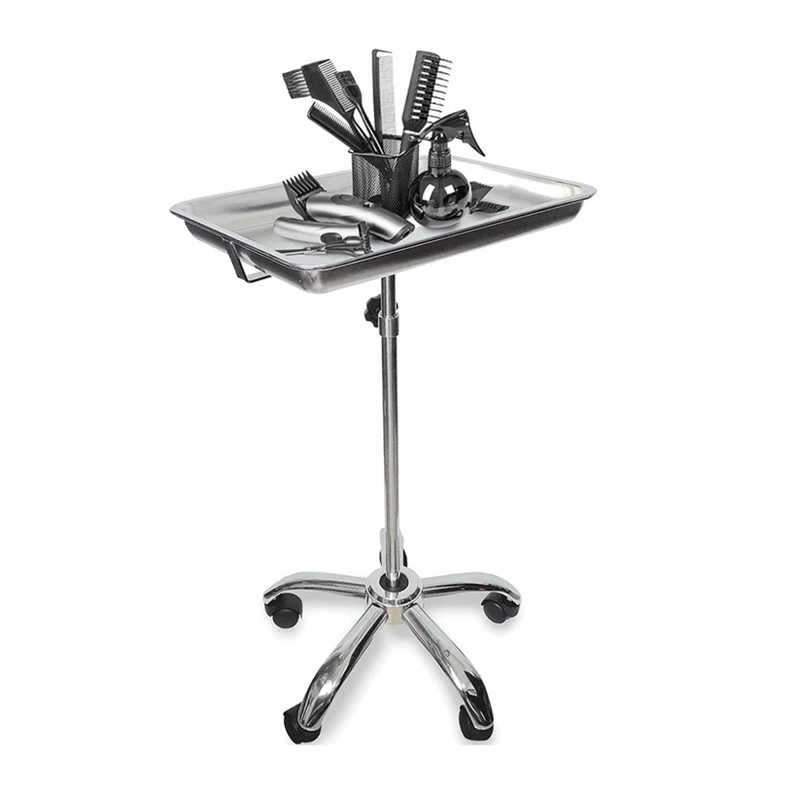Medizinisches Tablett, Salontablett mit Rädern, Höhenverstellbar, Edelstahl, Glatte Oberfläche für Salons, Studios, Geschäfte, Zahnärzte