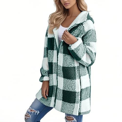 Plaid Sherpa Jacket Women Plus Size Fleece Zip Up Jacket Soft Fuzzy Oversized Hoodie Faux Fur Fall Coats with Pockets4