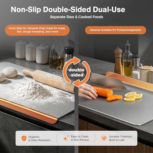Pure Titanium Cutting Board,Double-sided non-toxic Titanium Cutting Boards for Kitchen Dishwasher Safe Chopping & Kneading Board for Meat, Fruits, Vegetables & Baking,With Cutting Mat,15.5 * 11.5 — view 5