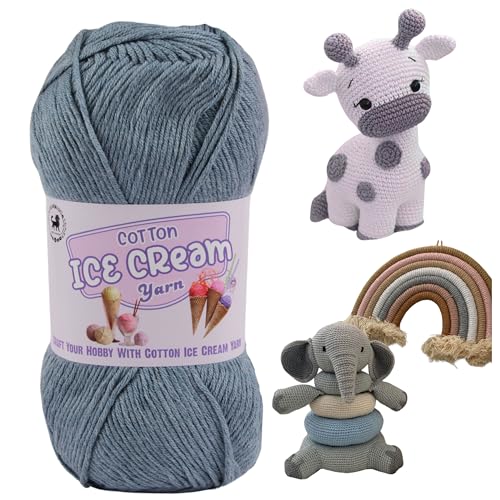 Image of NESTNHAVEN Cotton Ice Cream Yarn - (100g, 250m)- Luxury Yarn for Amigurumi, Embroidery, Toys, Garments, Flowers and Hobby Projects (Dark Grey)