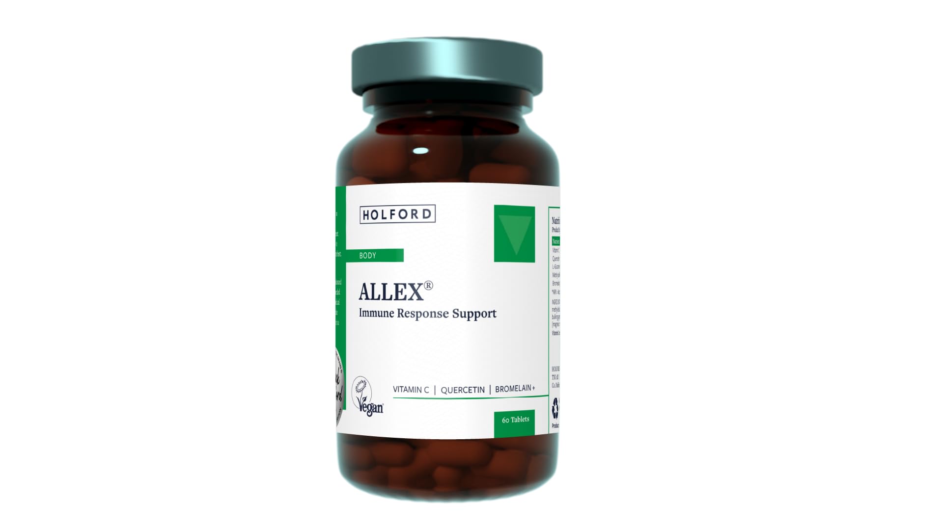 Allex/Allergy & Food Intolerance Relief Supplement/for Immune Response Support / 5 Nutrients/Vitamin C, Quercetin, Bromelain + / 60 Capsules/Allergen-Free/for Women & Men