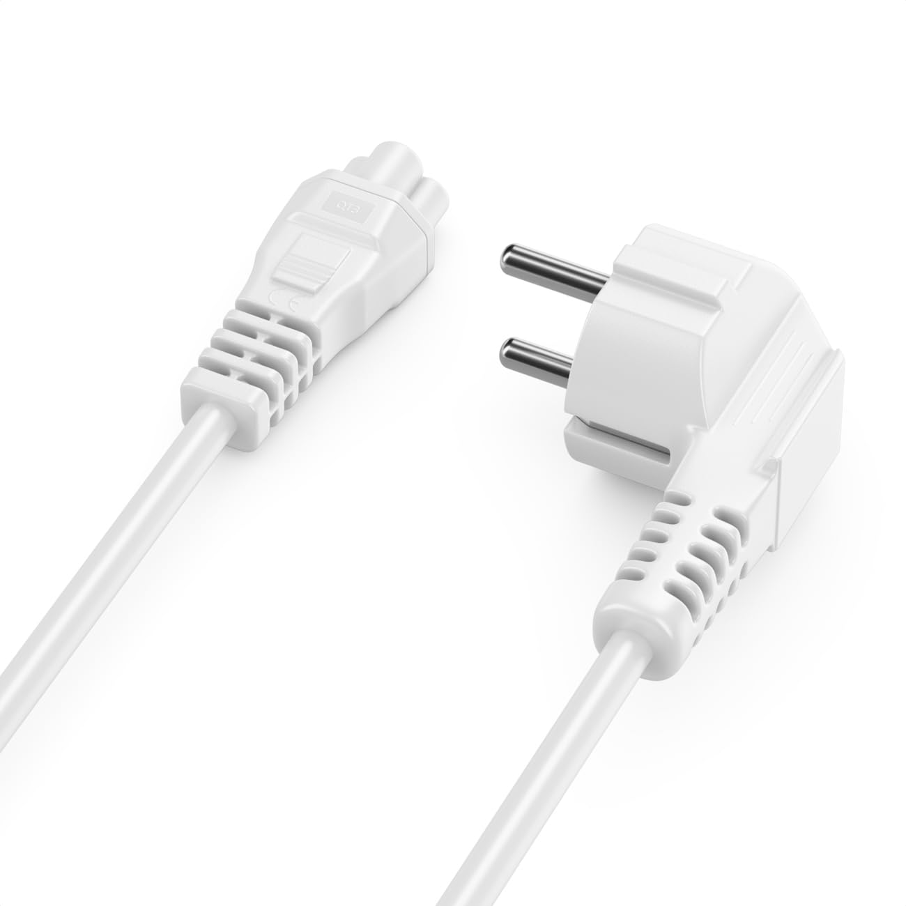 deleyCON 5m Kabel Zasilający, Wtyczka z Bolcem Typ F (CEE 7/7) 90° Kątowa na Gniazdo IEC C5 2,5A Kleeblatt, TV Monitor Ekran Laptop Notebook Zasilacz - Biały