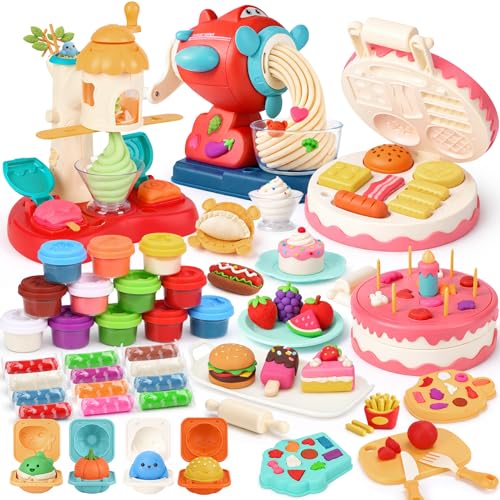 Dreamon 3 en 1 Pate a Modeler - Accessoires Pâte à Modeler Bebe 3 4 5 6 An, Machine a Pate Machine a Creme Glacee Avec 12 Pots de Pate a Modeler, Cornet de Glace