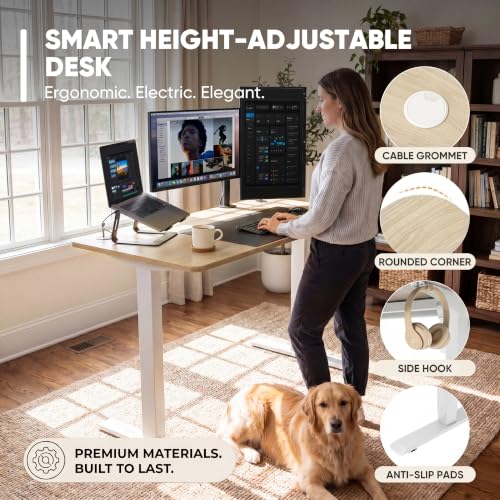 Image of Furmax Electric Height Adjustable Standing Desk Large 48 x 24 Inches Sit Stand up Desk Home Office Computer Desk Memory Preset with T-Shaped Metal Bracket, Wood
