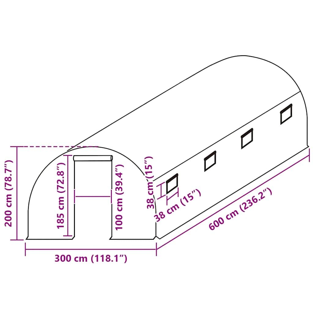Ersatzabdeckung Gewächshaus PE 140 g/m² Grün 300x600x200 cm mit 8 Fenstern und Tür, Schutz vor Wind Regen Sonne, ideal für Garten Terrasse Balkon Pflanzenpflege