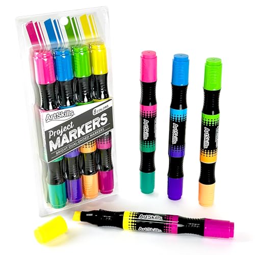 ArtSkills Jumbo Poster Markers for Kids, Neon Chisel Tip Markers, Dual-Tips, 8 Neon Colors, 4ct