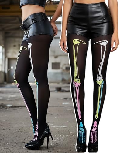 Image of ToBeInStyle Women's Scary Skeleton Leg Bones Halloween Hosiery Tights & Thigh High Stockings