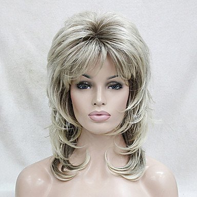 Hivision Women's Synthetic Wig Medium Wavy Blonde Layered Haircut With Bangs Natural Wigs Costume Wig