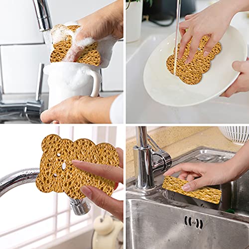 SmilePowo 10 Pack Bear Shape Compressed Sponges,Bulk Sponges,Multi-Functional, Non-Scratch Cleaning Scrub Sponges with Storage Container for Kitchen,Bathroom,Facial Cleansing,Makeup Removal(5 Color) - Thumbnail 4