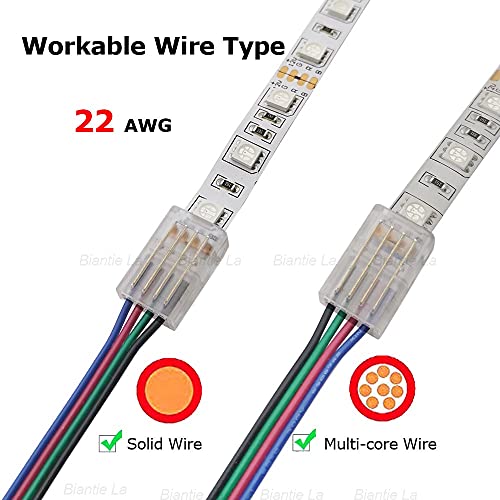 Biantie La 4 Pin 10Mm Led Strip To Wire Connector Rgb Unwired Clips Solderless Adapter Terminal Extension Connection For Multicolor Led Strip Lights 12V 24V (Pack Of 10) #TOP5