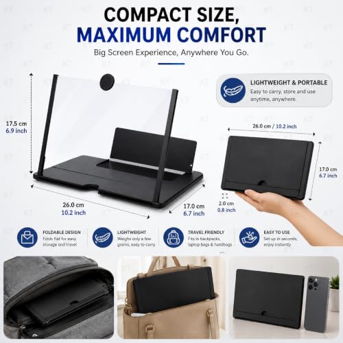 Image of DRUMSTONE ( 2026 Brings 15 Years Warranty )Mobile Screen Magnifier HD Phone Screen Enlarger Foldable Stand for Movies, Videos, Online Classes & Travel Use