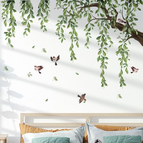 Lilac Wall Decoration Large Green Tree Wall Stickers, 3 Sheets Hanging Vine Tree Wall Decals Peel...