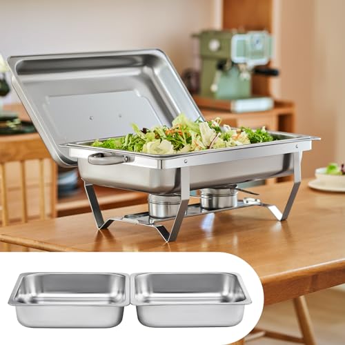 Wilprep Chafing Dish Edelstahl Buffet-Set Warmhaltebehälter Speisenwärmer Wärmebehälter Rechaud für Catering, Buffet und Party (2 Set 2x1+4x1/2 GN-Behälter) – Bild 3