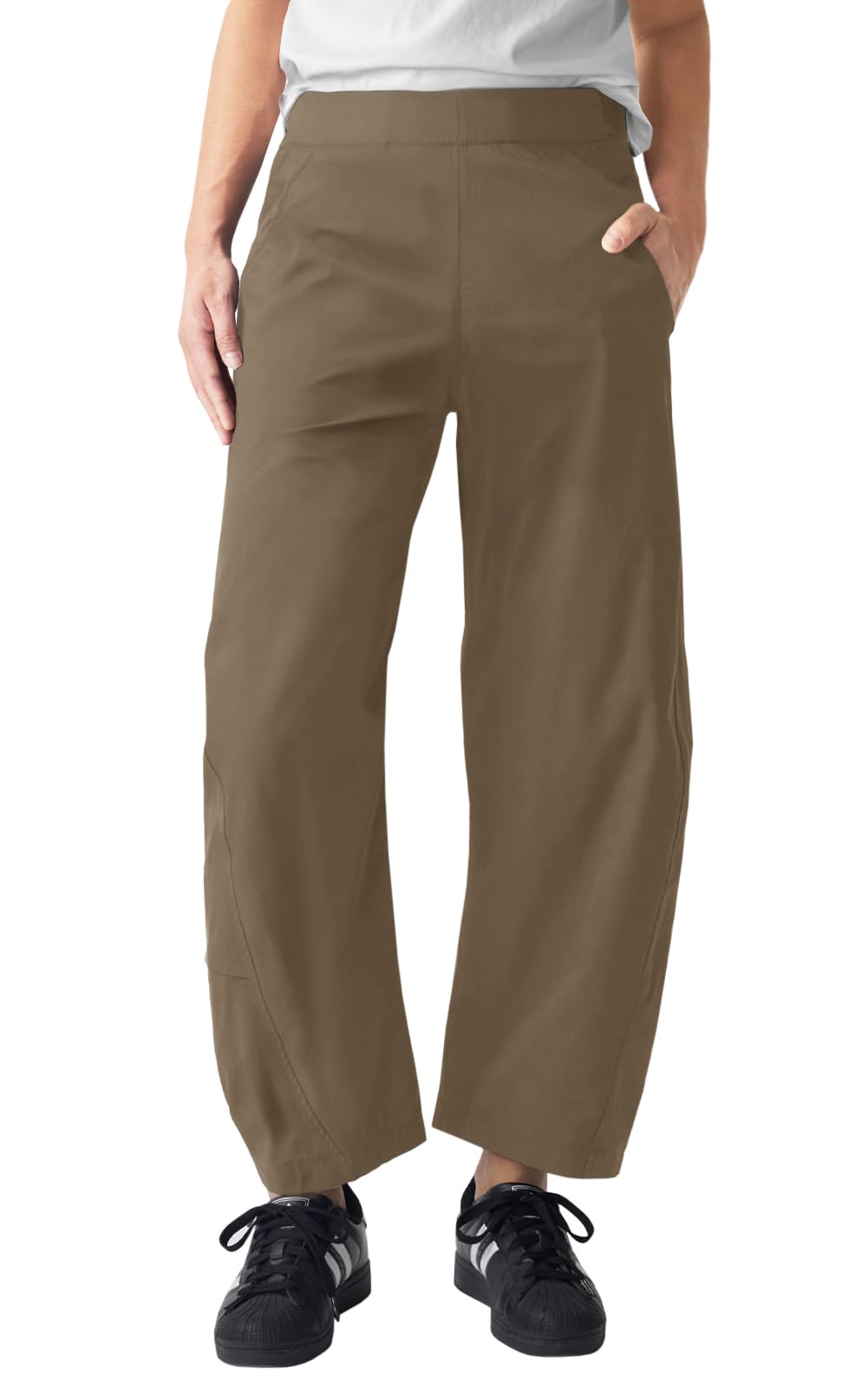 Womens Elastic Waist Ankle Pants Baggy Tapered Barrel Travel Pants Trousers