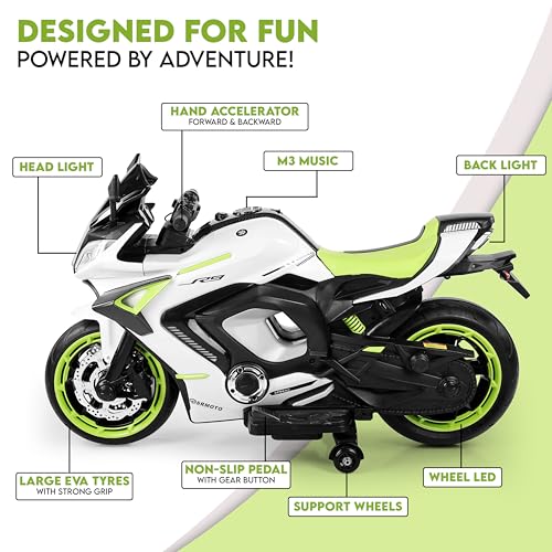 Image of BabyGo Kids Electric Ride-On Motorcycle Big Bikes | 12V Battery Operated Bike with, LED Lights & Music | Rechargeable Bike for Boys & Girls Ages 1-8 Years | 35kg Capacity | Large R9 Bike for Kids