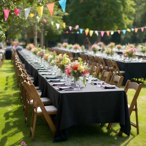 Image of sancua Black Tablecloths for 6 Foot Rectangle Tables, 8 Pack - Washable Polyester Fabric Table Cloth, Reusable Table Covers for Wedding Party, Birthday, Banquet Reception, 54x108 Inch