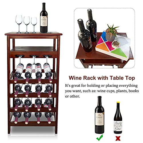 Wine Rack, Natural Wine Racks Countertop, 16 Bottles Pine Wine Rack Freestanding Floor With Glass Holder & Table Top, Wobble-Free 4-Tier Wine Storage Organizer For Kitchen, Pantry, Cellar, Bar #TOP2