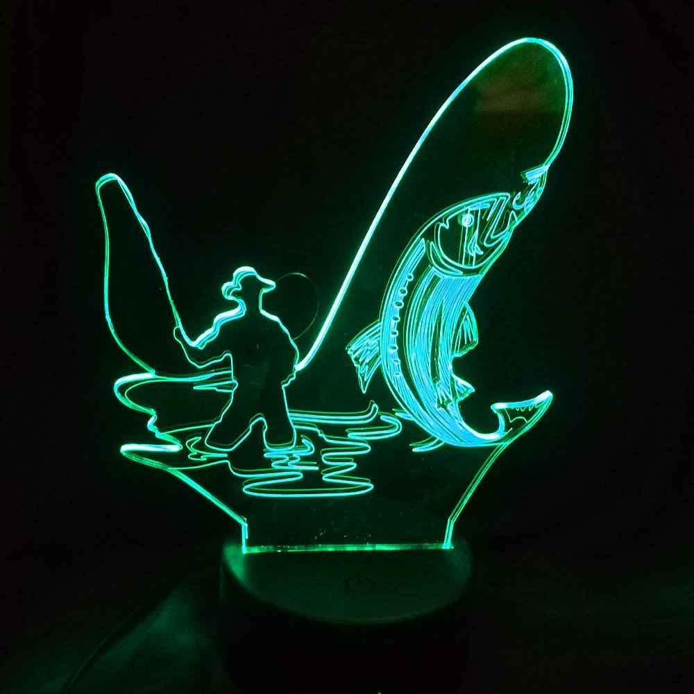SUPERHONGJIHAO Luce notturna per i bambini 3D Go Fishing Led Lampada con telecomando 16 Cambiare colore regalo di compleanno di Natale per il bambino
