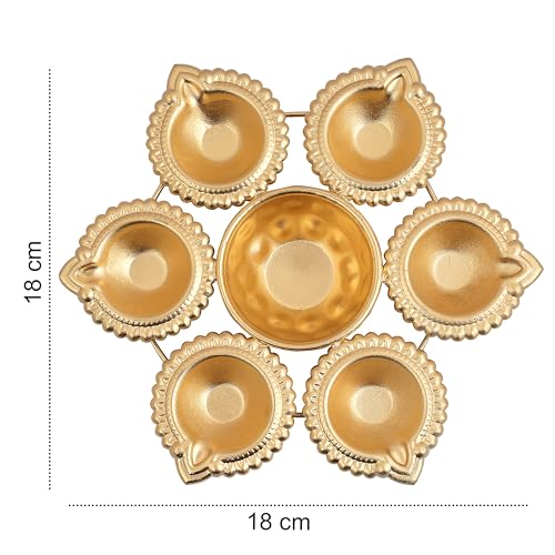 Image of Diya Round Shape Flower Decorative Urli Bowl Handcrafted for Floating Flowers and T Light Candles Home,Office and Table Decor| Diwali Decoration Items (7 Inches) with 6 diyas in Gift box Return Gift