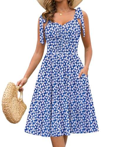 Image of Kranda Women 2026 Summer Casual Spaghetti Strap Sundress V Neck Sleeveless Flowy Boho Floral Midi Dress with Pockets