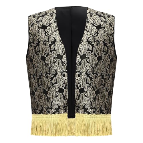 Arabian Prince Vest for Kids Boys Sleeveless Embroidery Fringe Open Front Waistcoat