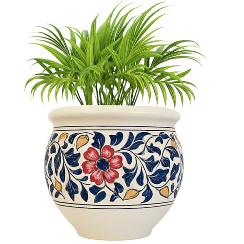 Image of Niyara Large Designer Ceramic Planter Pot | Indoor & Outdoor Use | Perfect for Home, Garden, Office & Balcony Decor (8 inches) (Blue Handi)