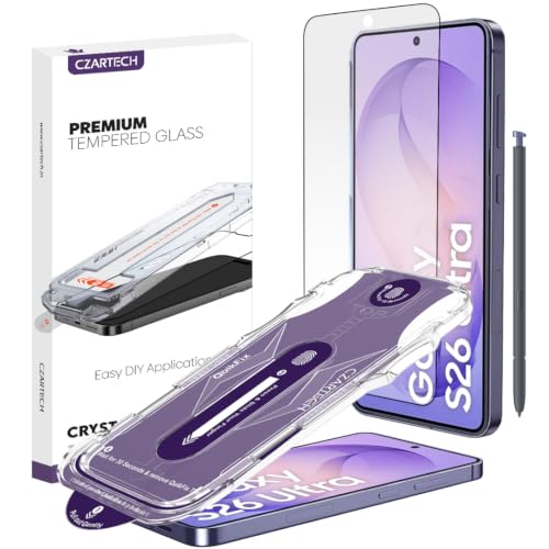 Image of Czartech Quik-Fix Tempered Glass Screen Protector for Samsung Galaxy S26 Ultra | Edge to Edge 9H Screen Guard with Self Application Tool | Bubble Free | Scratch Guard | Fingerprint Supported