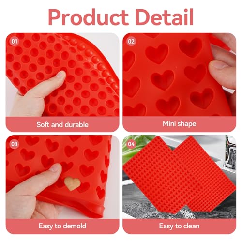 2 Stück Backmatte Hundekekse, Hundebackmatten Silikon mit Teigspatel, Backmatten für Hundeleckerlies, Leckerli Backmatte für Hunde, für Mikrowelle Backofen (1.2 cm Halbkugel+1.5 cm Herzform)
