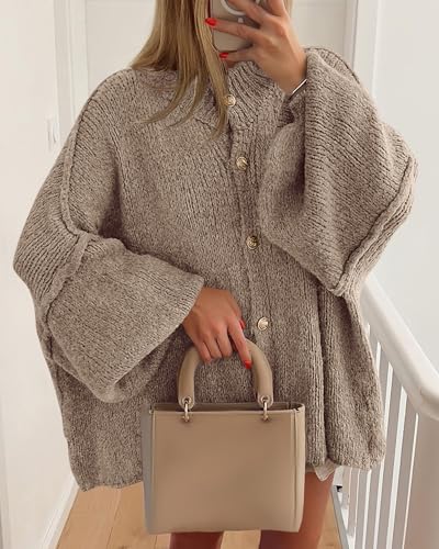 BTFBM Cardigan Sweaters for Women 2025 Fall Winter Outwear Lantern Long Sleeve Button Down Oversized Chunky Knit Coats3