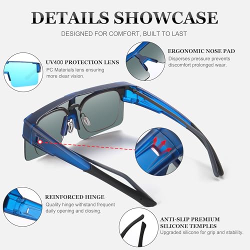 Image of HAOLOTA Fit Over Glasses Sunglasses for Men, Wrap Around Sunglasses for Driving Cycling Outdoors UV Protection