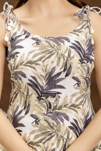 Image of Women Floral Printed Sleeveless Round Neck Pure Cotton Straight Kurti