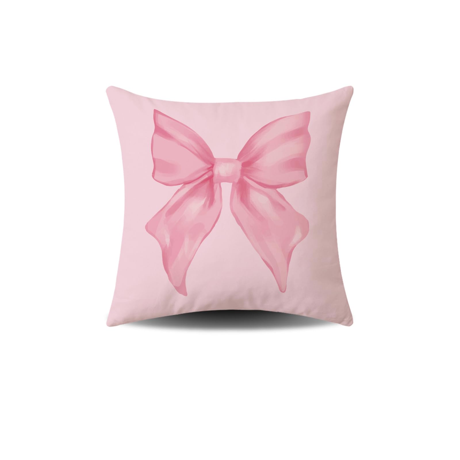 Tivleed Pink Bow Pillow Cover 45x45cm - Peach Velvet Cushion Cover with Hidden Zipper, Machine Washable - Sweet Girl Room Decor, Gift Ready Packaging