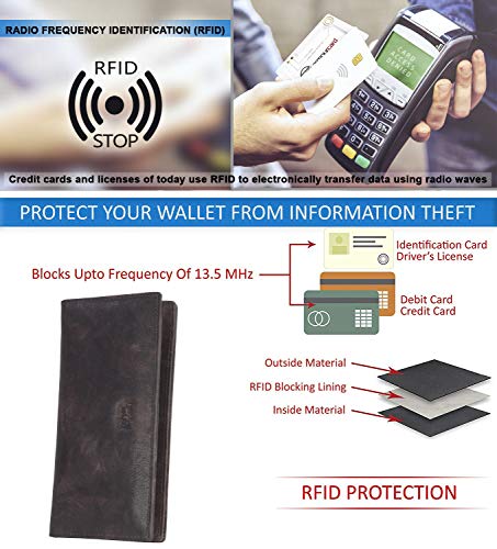 Image of RFID Blocking Mens Genuine leather Bifold Long Wallet