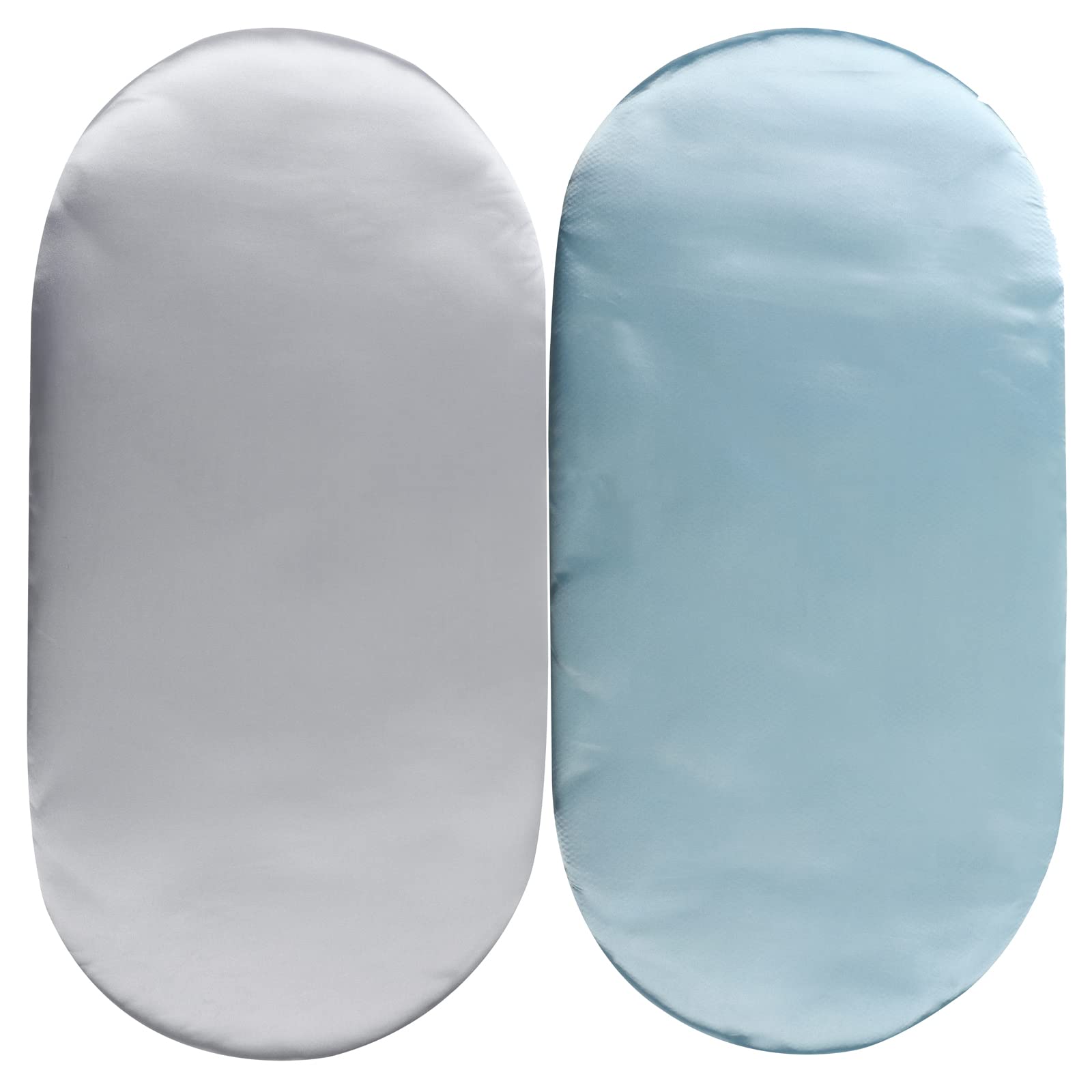 Satin Bassinet Sheet Set 2 Pack Ultra Soft Silk Fit for Rectangle, Hourglass, Oval Bassinet Mattress Protect for Baby Hair and Skin Cradle or Bassinet Sheets, Lt Grey & Lt Blue — image 1