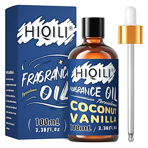 HIQILI Coconut Vanilla Fragrance Oil 100ml, Essential Oil for Diffuser Soap Candle Making Slime Scents, Scented Oils for Aromatherapy Car Freshies