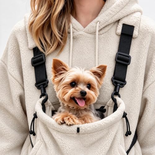 Pet Pouch Hoodie Women Fuzzy Carrier Kangaroo Front Pouch Sweatshirt - image 5