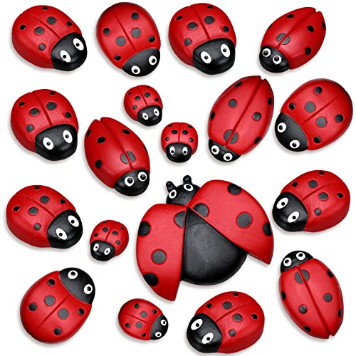 Gerrii 18 Pcs Small Resin Ladybugs Garden Decor Stones Holiday Ladybug Garden Yard Decorations Outdoor 4 Size Mom Gifts Lady Bugs Yard Decorations