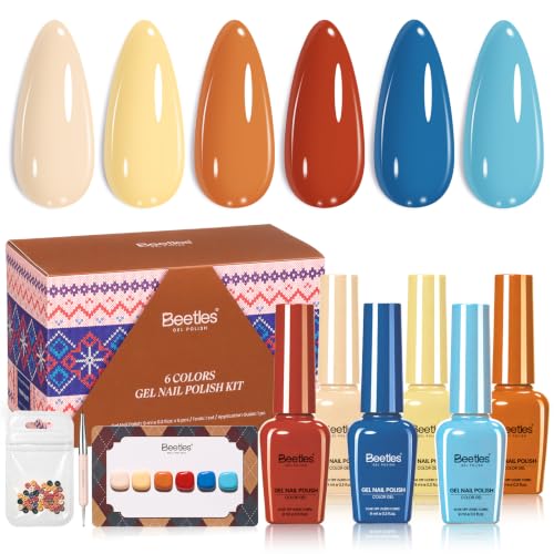 Image of Beetles Fall Gel Nail Polish Set, Vintage Riviera, Neon Gel Nail Polish Set | Fall Nail Art with 2-In-1 Nail Art Pen, Button, Color Card, Soak-Off UV LED, Long-Lasting for Salon, DIY & Holiday Manicures