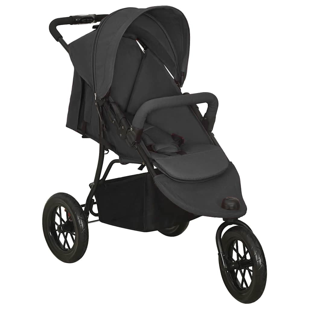 Passeggino antracite con sistema pieghevole con una sola mano, schienale e poggiapiedi regolabili, telaio leggero in acciaio per viaggi