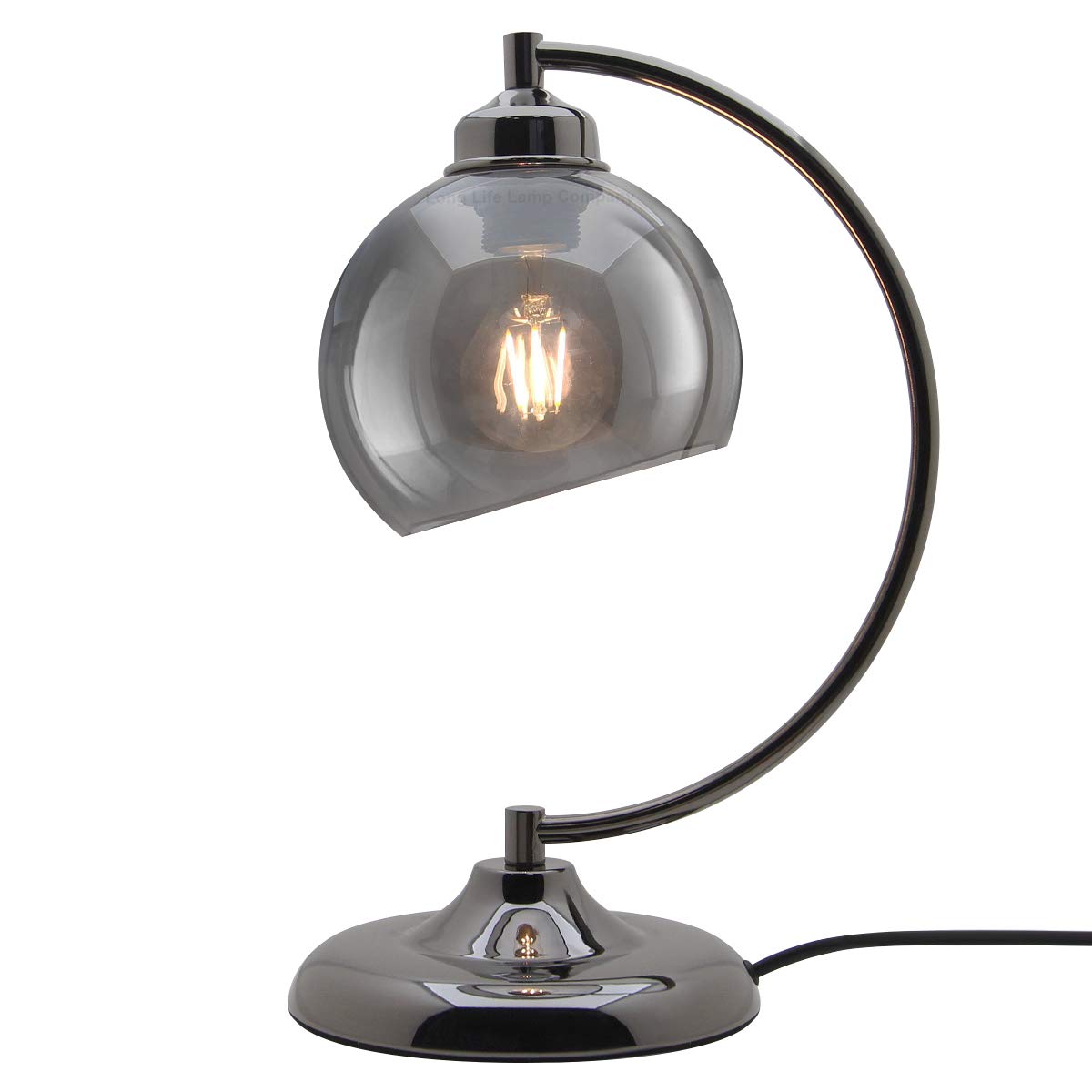 Modern Vintage Smoked Glass Shade Black Nickel Table Desk Bedside Lamp M0234