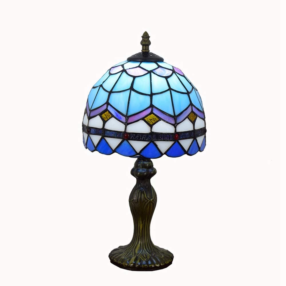 Aioneer Simple European-Style Blue Mediterranean Creative Tiffany Stained Glass Bedroom Headlamp 20Cm Small Lamp 230V