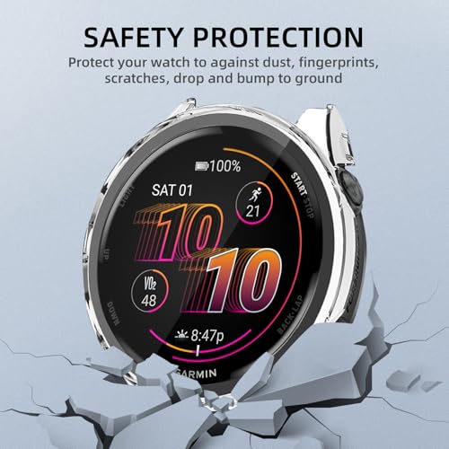 Image of Case Compatible with Garmin Forerunner 570 47 mm, Hard PC Case with Tempered Glass Screen Protector, Scratch-Resistant and Shock-Absorbing Protective Case for Garmin Forerunner 570 47 mm
