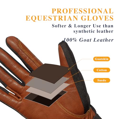 ONNAS Luvas De Equitação Equestre De Couro De Cabra Premium Femininas Para Atividades Ao Ar Livre, T